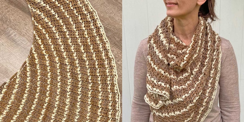 The author selected a shawl that forms a sweeping curl shape, which allows it to be worn in a variety of ways. All photos courtesy of Donielle Showvay