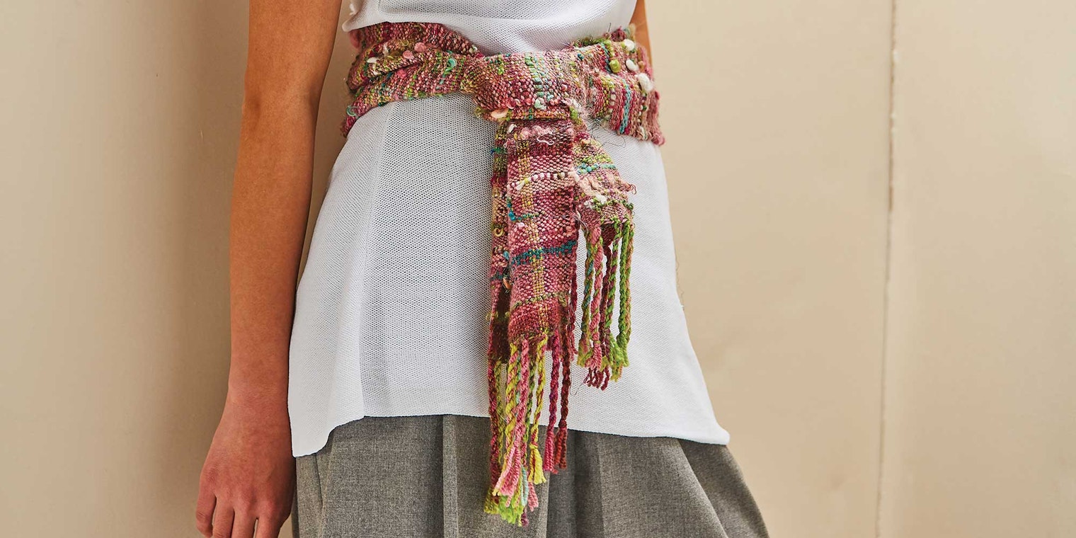 Leftover balls of handspun yarn are the perfect medium for freeform weaving on a rigid-heddle loom. Photos by George Boe