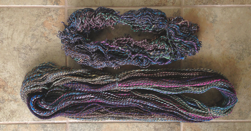 Kate’s yarn before finishing (top) and after a hot soak in the sink (bottom).  All photos by Kate Larson