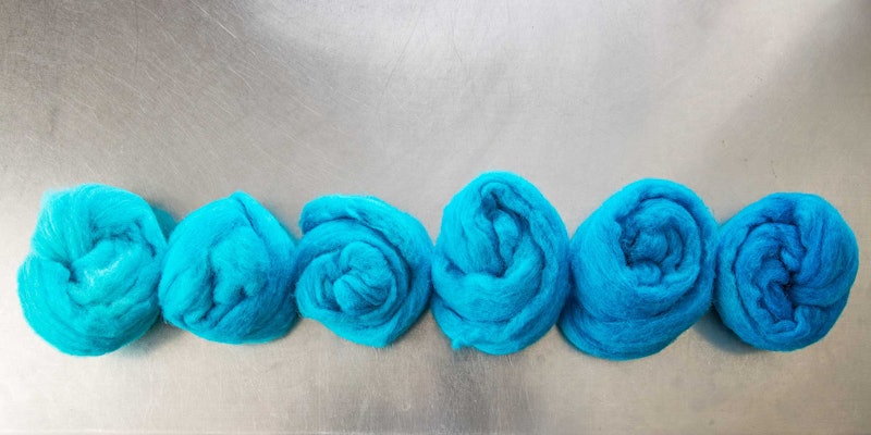Dyed samples from Mary Berry’s Spring article showing color saturation. Photo by Matt Graves