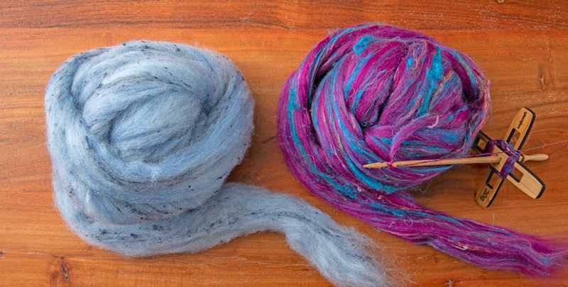 blue and purple fiber to spin