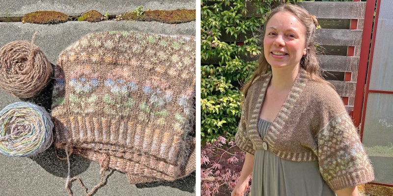 brown knitted sweater with flowers