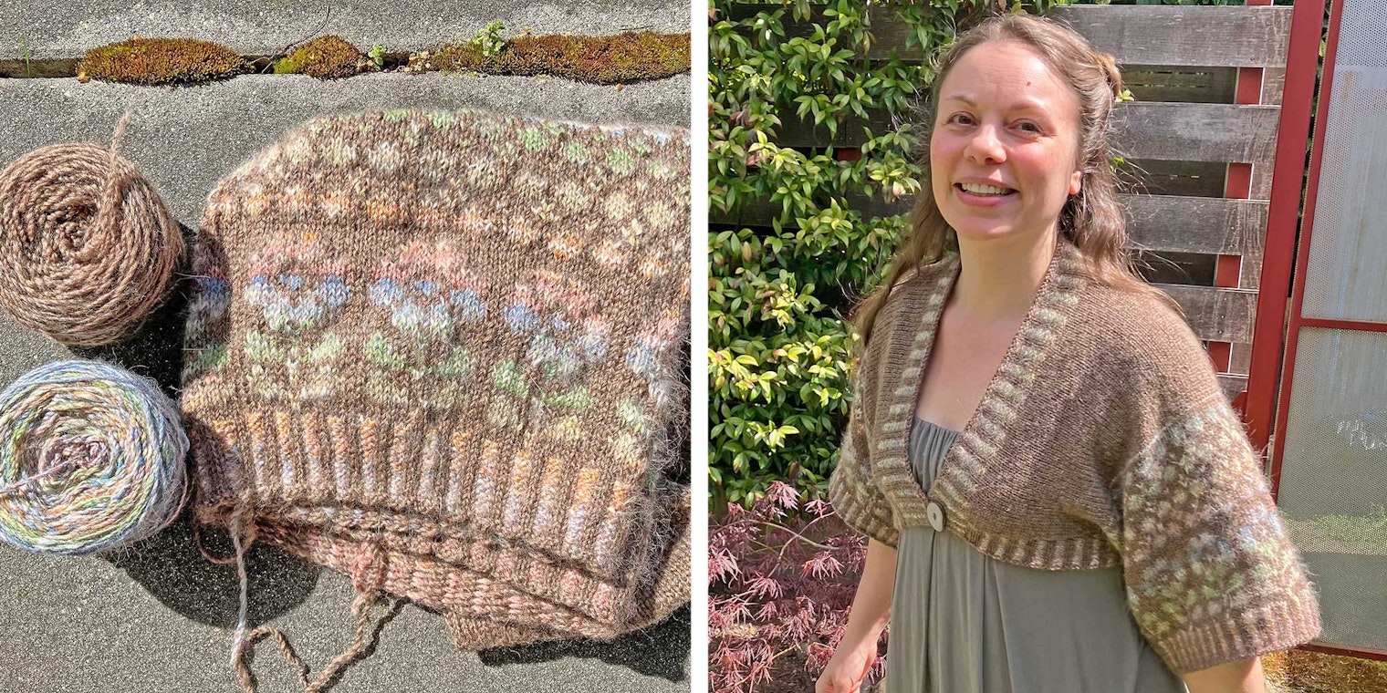brown knitted sweater with flowers