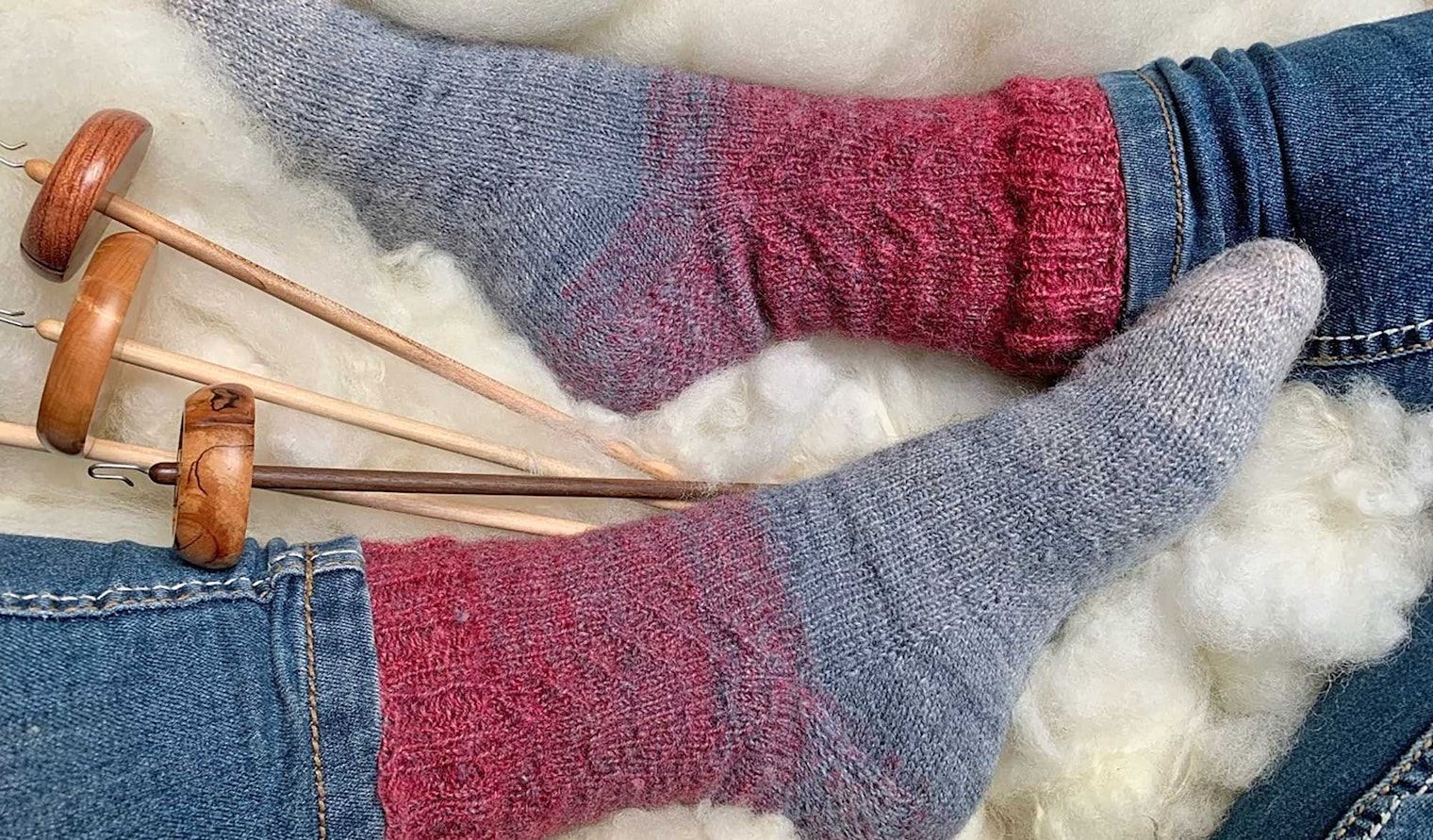 red and blue knitted socks