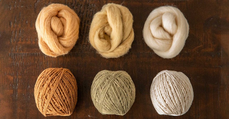 cotton yarn in brown, green and white