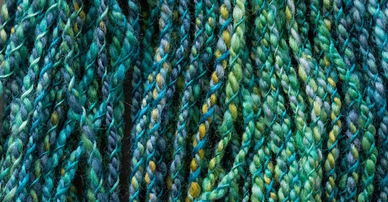 green and blue yarn
