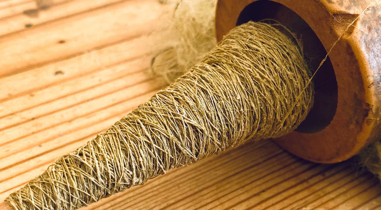 spool of spun nettle fiber