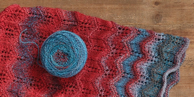 red and blue knitted cowl