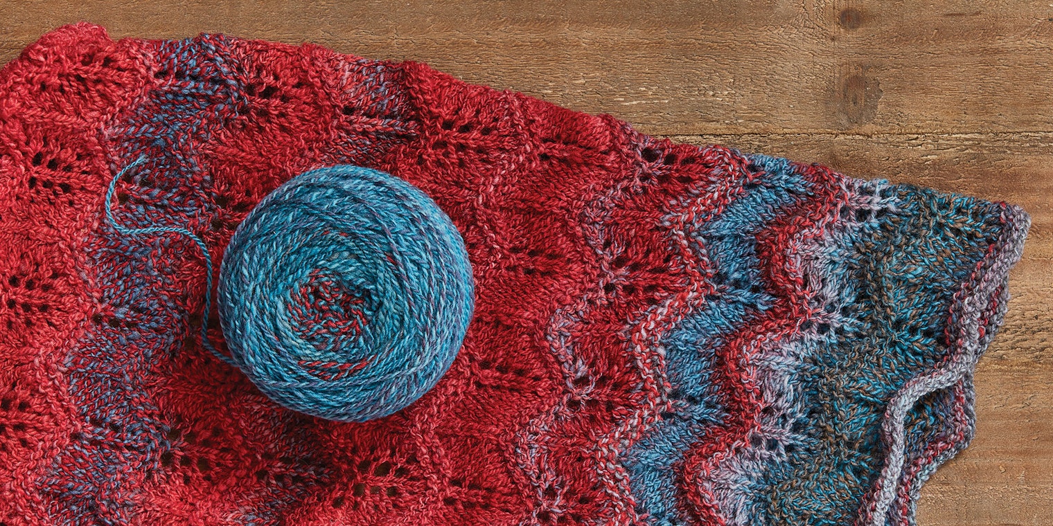red and blue knitted cowl
