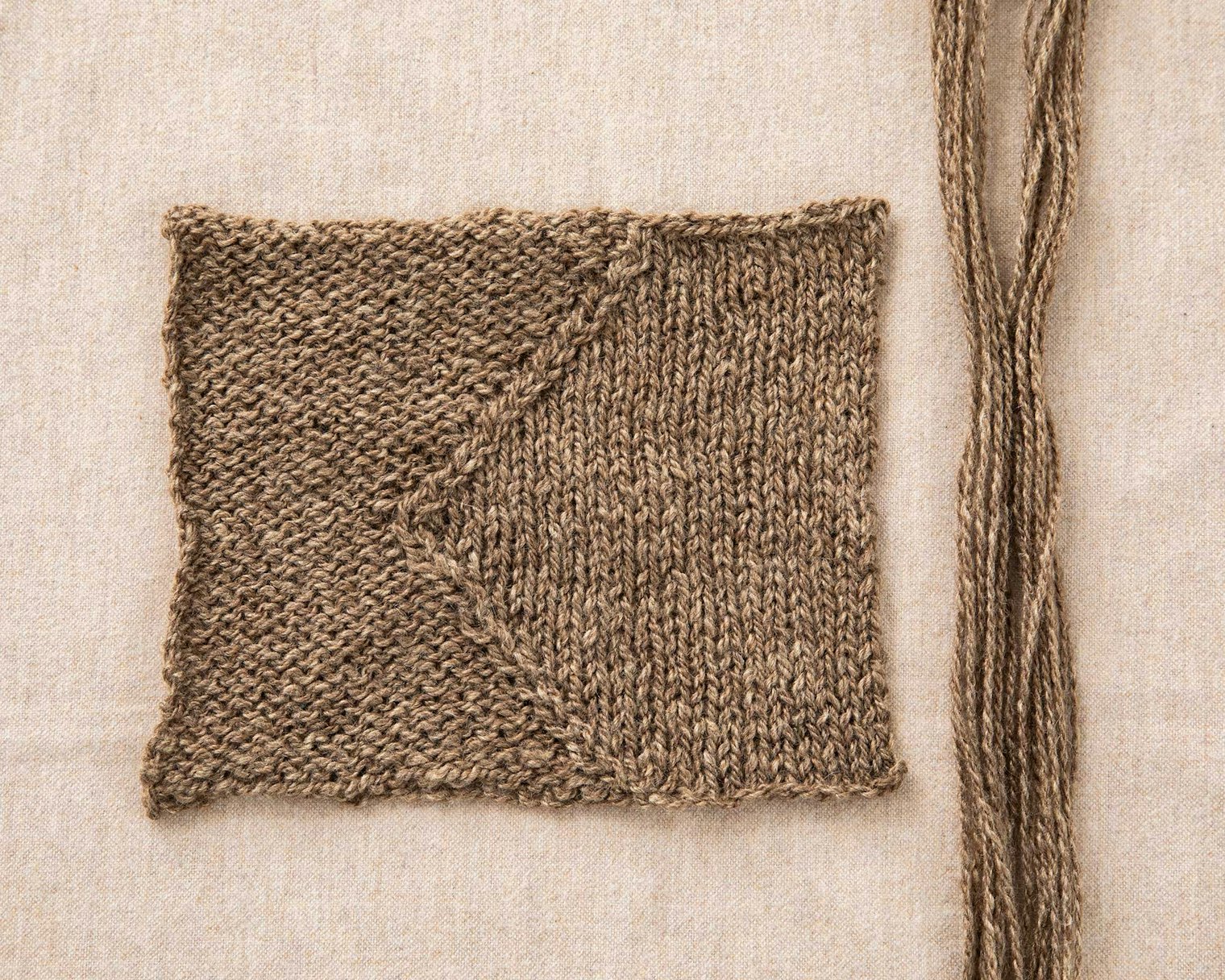 Swatch one shows a subtle play between the stockinette and reverse stockinette sections. Photos by Matt Graves
