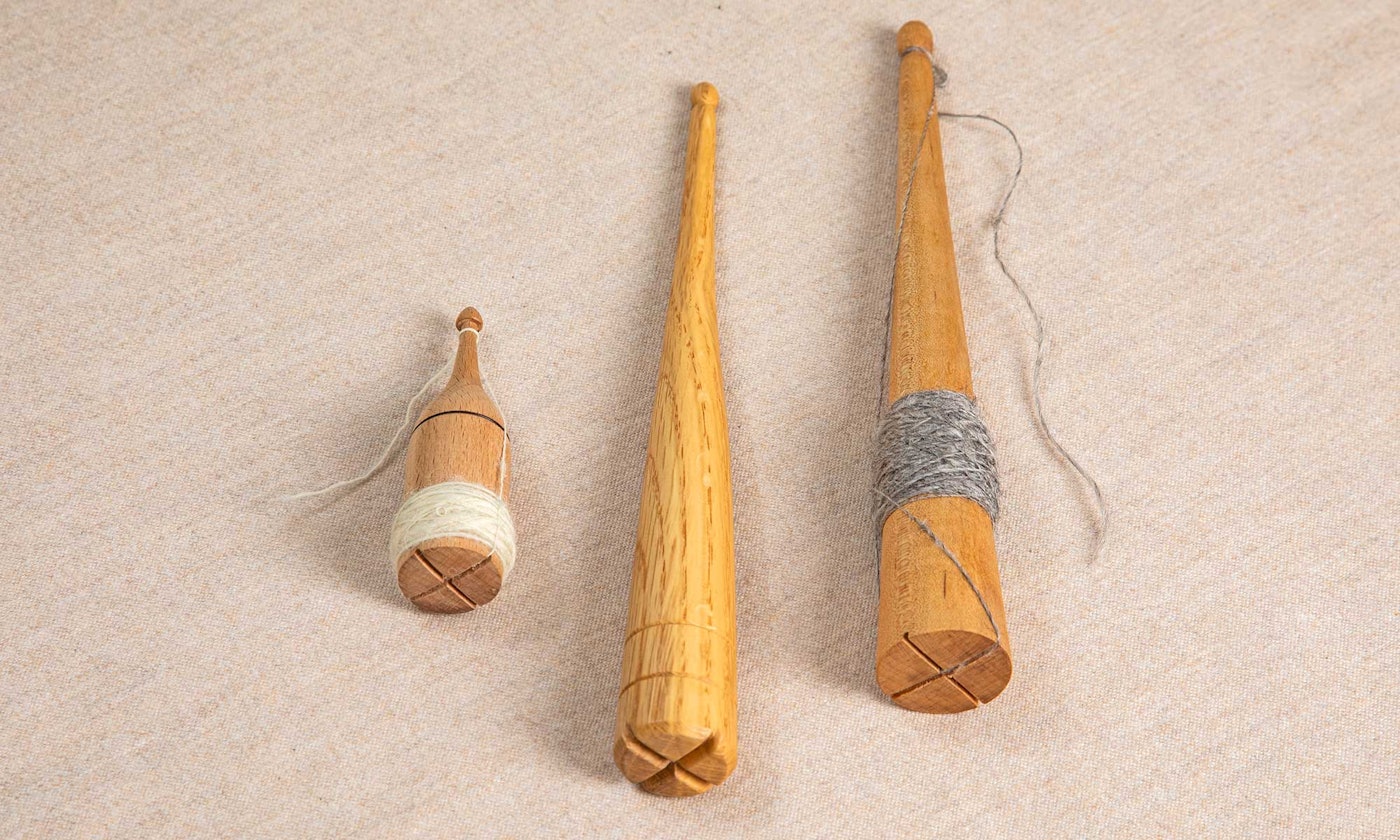 Three wooden Scottish spindles