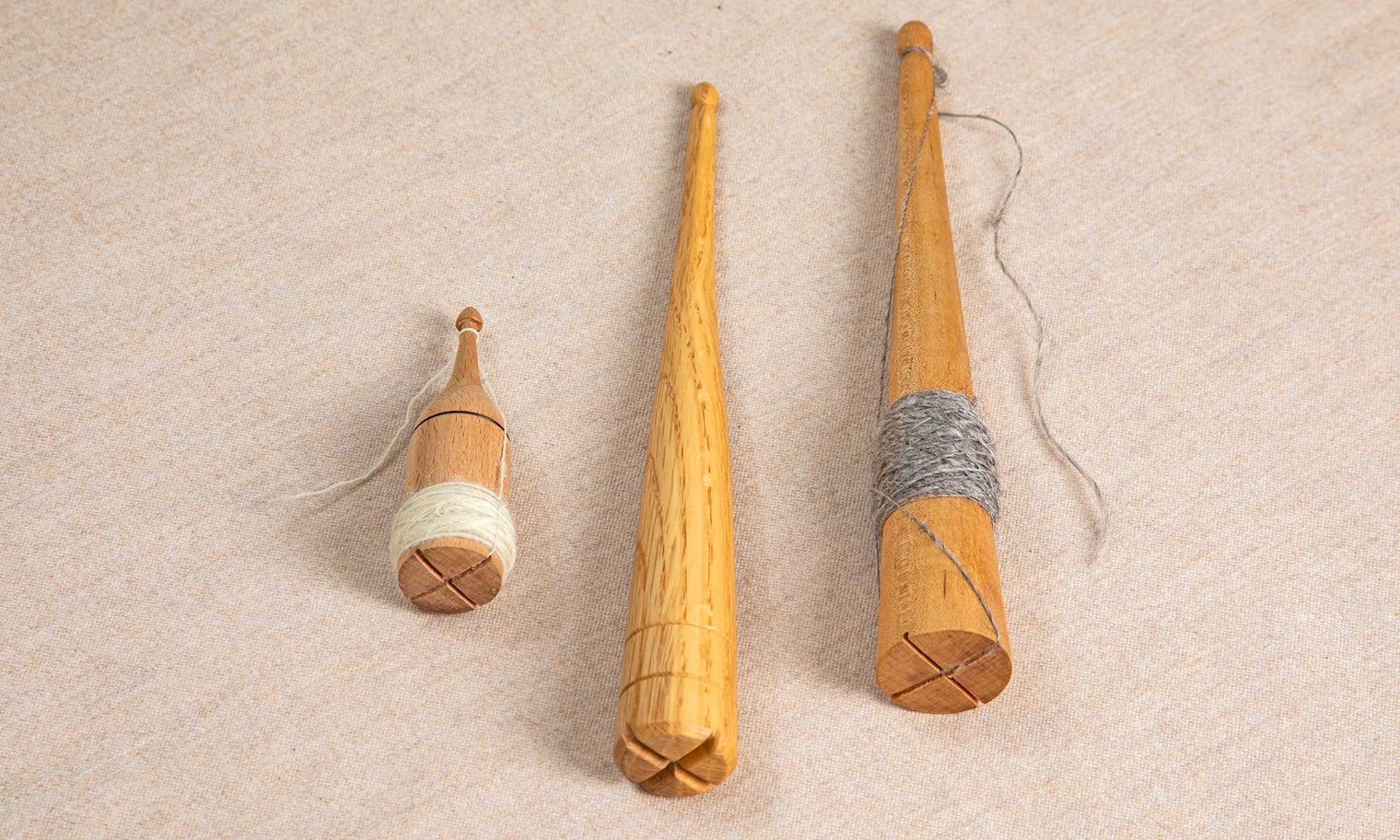 Three wooden Scottish spindles