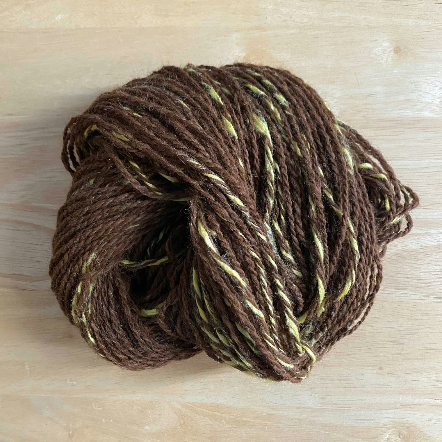 Stefanie’s intermittent third ply handspun yarn.