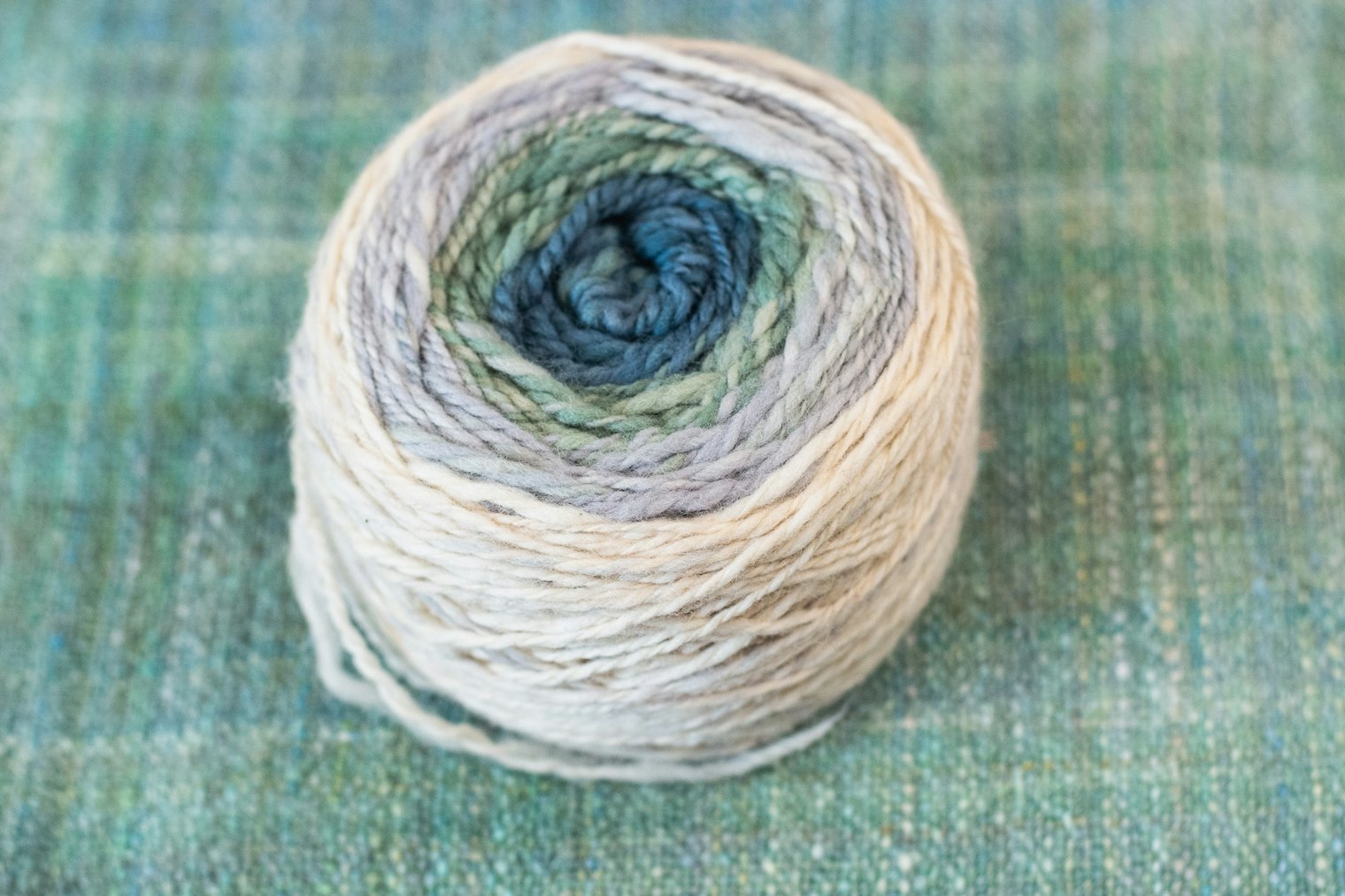 Pamela spun a two-ply yarn, using Jillian's trick for making the colors line up perfectly.