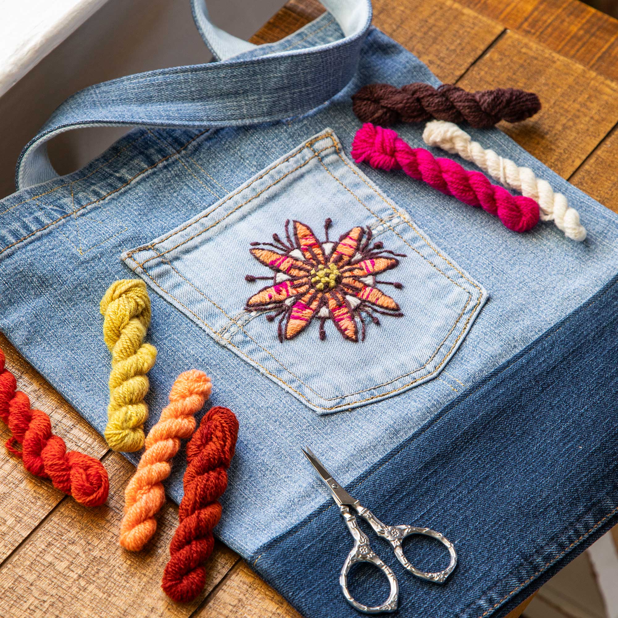 Retro Botanical Crewelwork Tote | Pattern PDF + Coloring Page Image