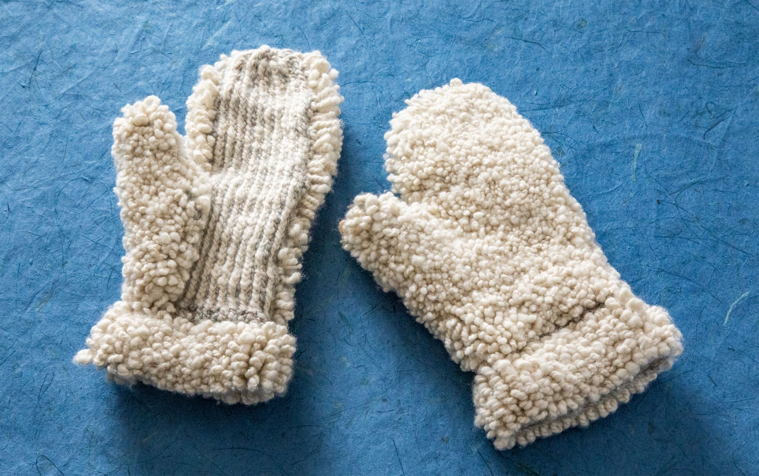 "In the early 1800’s mittens with added loops, either cut or left whole, came into popular use, their multiple layers keeping hands warm during the cold winter months in the northeast. In the Adirondacks these are known as Buff mittens."