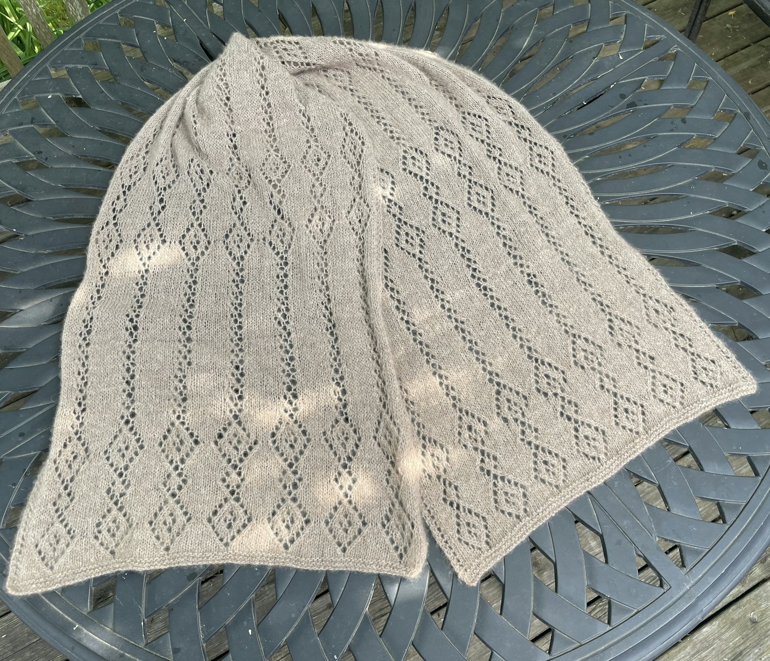 Ushnam. Photo and submission from Ingrid Taylor. "The yarn originated in the Ladakh region, and the shawl is unbelievably soft, light, and warm."