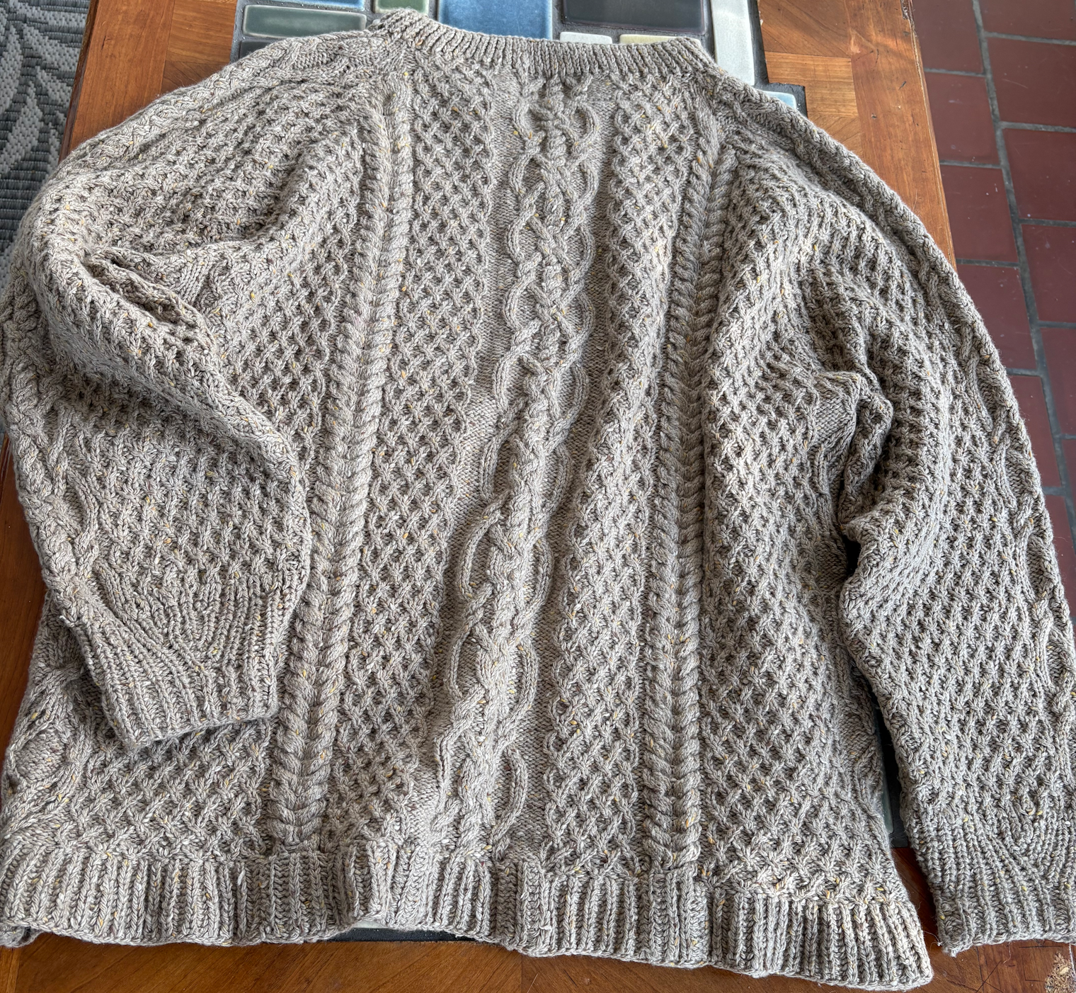 Cabled cashmere sweater. Photo and submission from Laura Moore. "This was my first time designing a sweater and it was truly amazing to use cashmere."