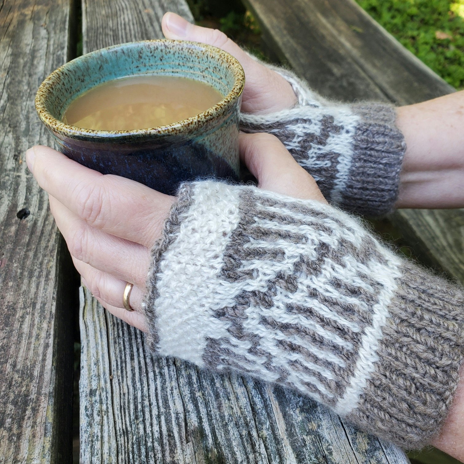 Mountain Mitts. Photo and submission from Katherine Augustine. "These Mountain Mitts are a pictorial representation of the culmination of centuries of knowledge and my thankfulness and appreciation for my very small role in our fiber legacy."