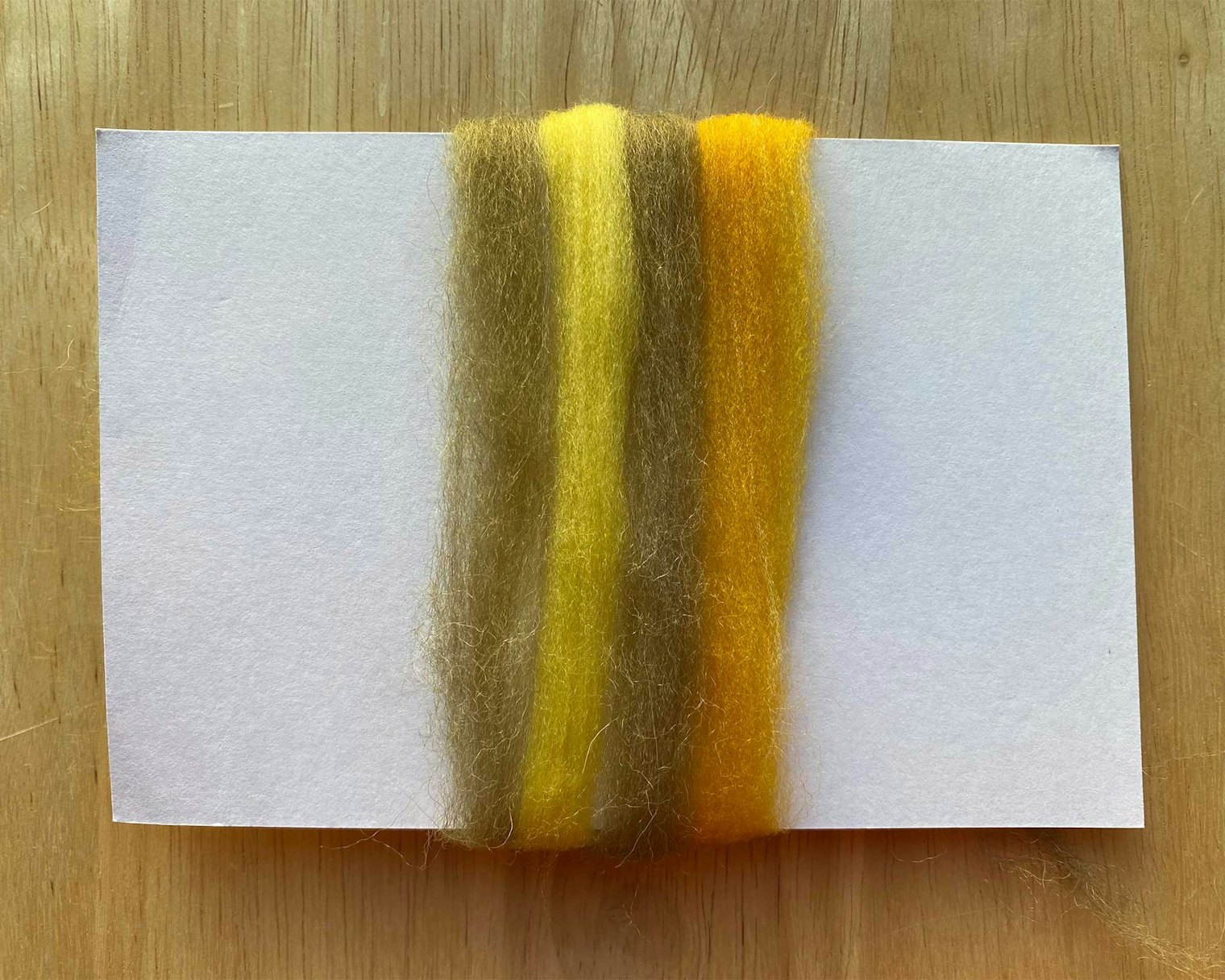 Stefanie wrapped roving around index cards in her color selection process.