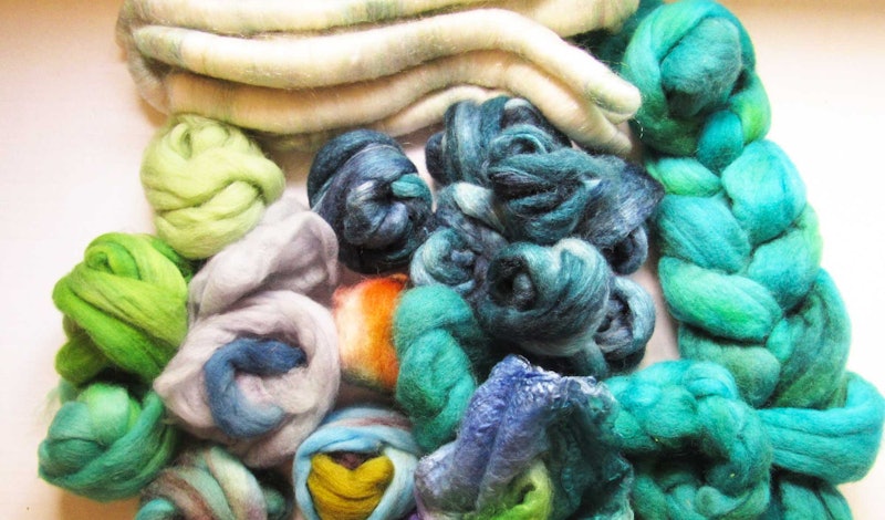 An array of dyed fibers.