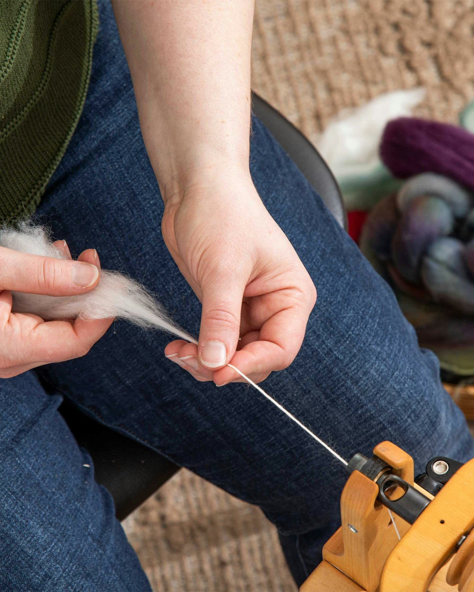 Start spinning a single with your plain core yarn.
