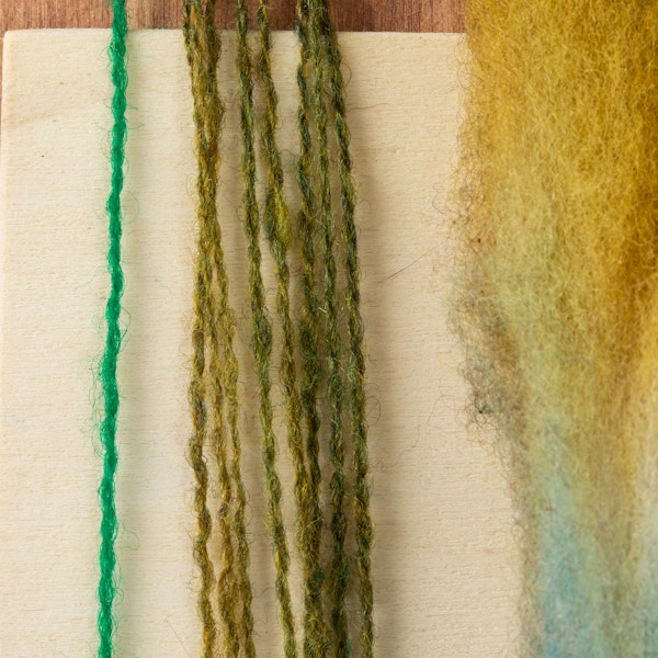 Sahara purchased Appleton’s crewel wool, left, so she could measure the twist angle. She then spun her own slightly heavier yarn with the same 30-degree twist angle.