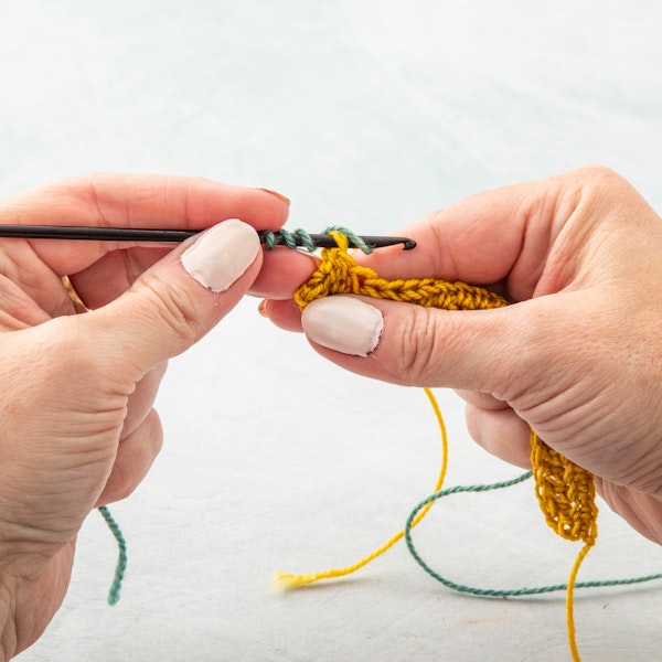 Step 3. Insert your hook into the current row or round, yarn over.