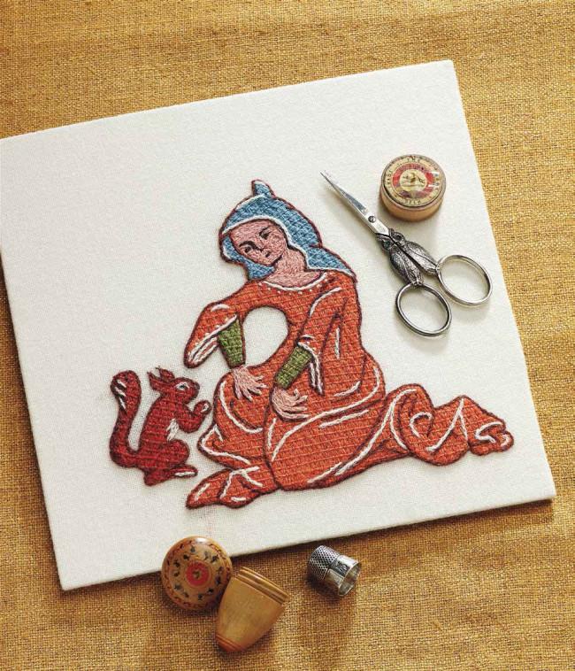 Luttrell Psalter Lady with Squirrel to Stitch Image