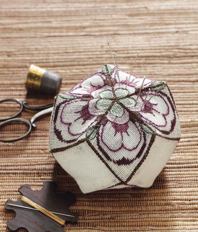 Heraldic Rose Biscornu Pincushion to Stitch Image