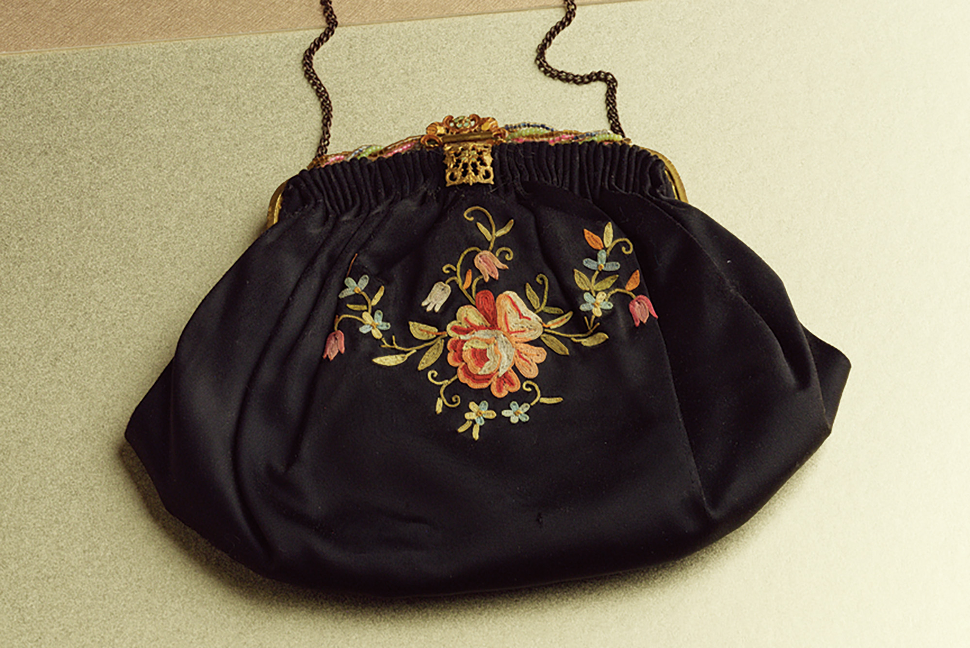 Evening Clutch Bag With Silk, Glass Beads & Embroidered Gold