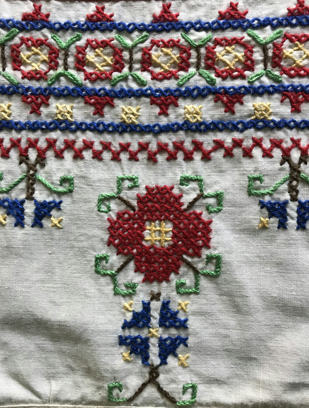 cross stitch apron close up