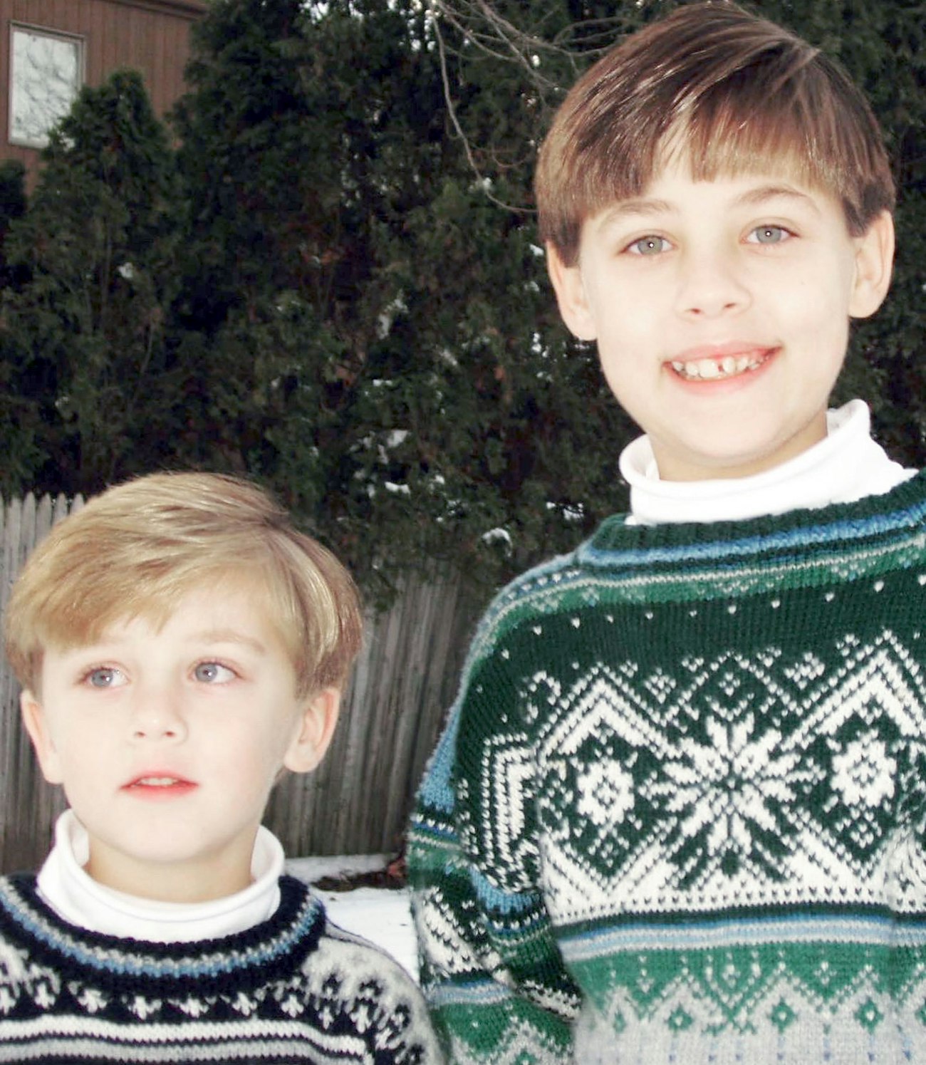 The annual Norwegian colorwork sweaters knitted by Pat Olski for her sons. Photo by Pat Olski