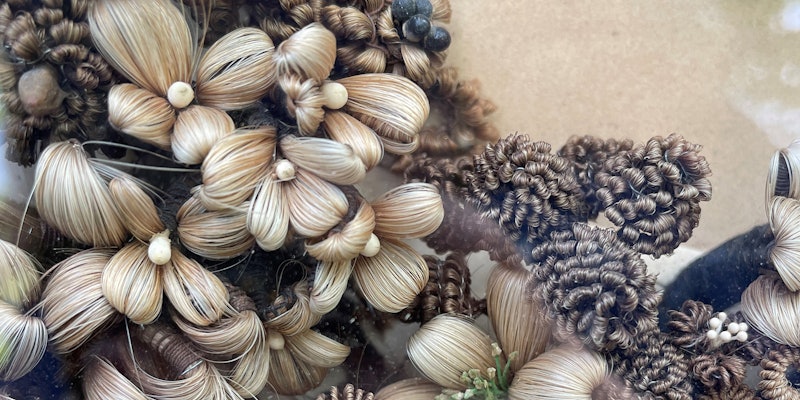 Human Hair Work Wreath Detail from Mourning Portrait of Raphael Ward Benton, Courtesy of The Guilford Keeping Society, Connecticut