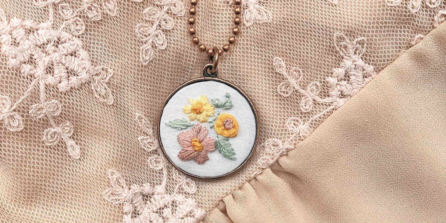necklace with embroidered flowers
