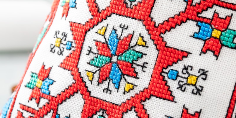 drawstring purse, Slavic embroidery design