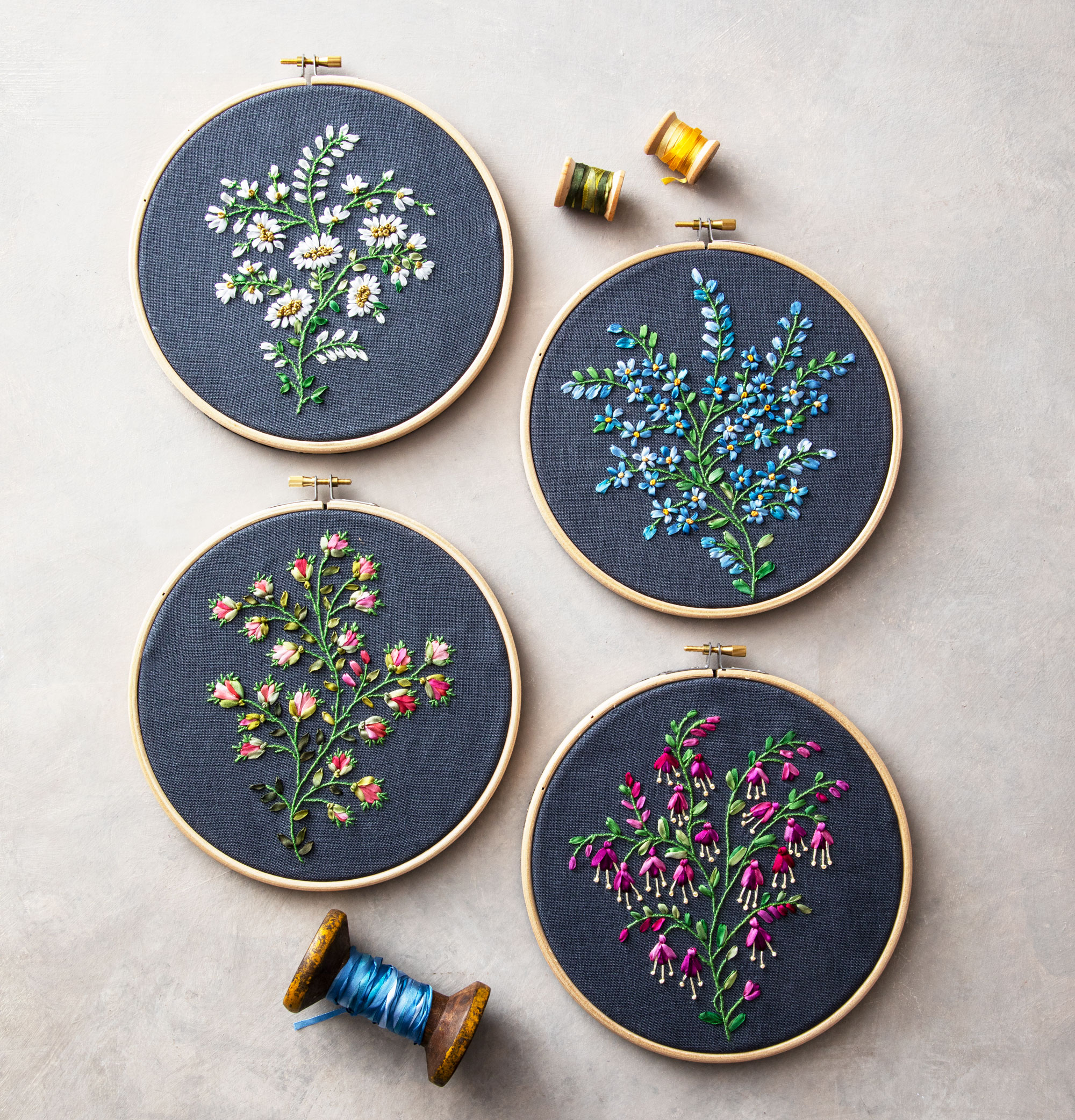 Ribbons of Silk: Four Elegant Floral Embroidery Designs | eBook Image