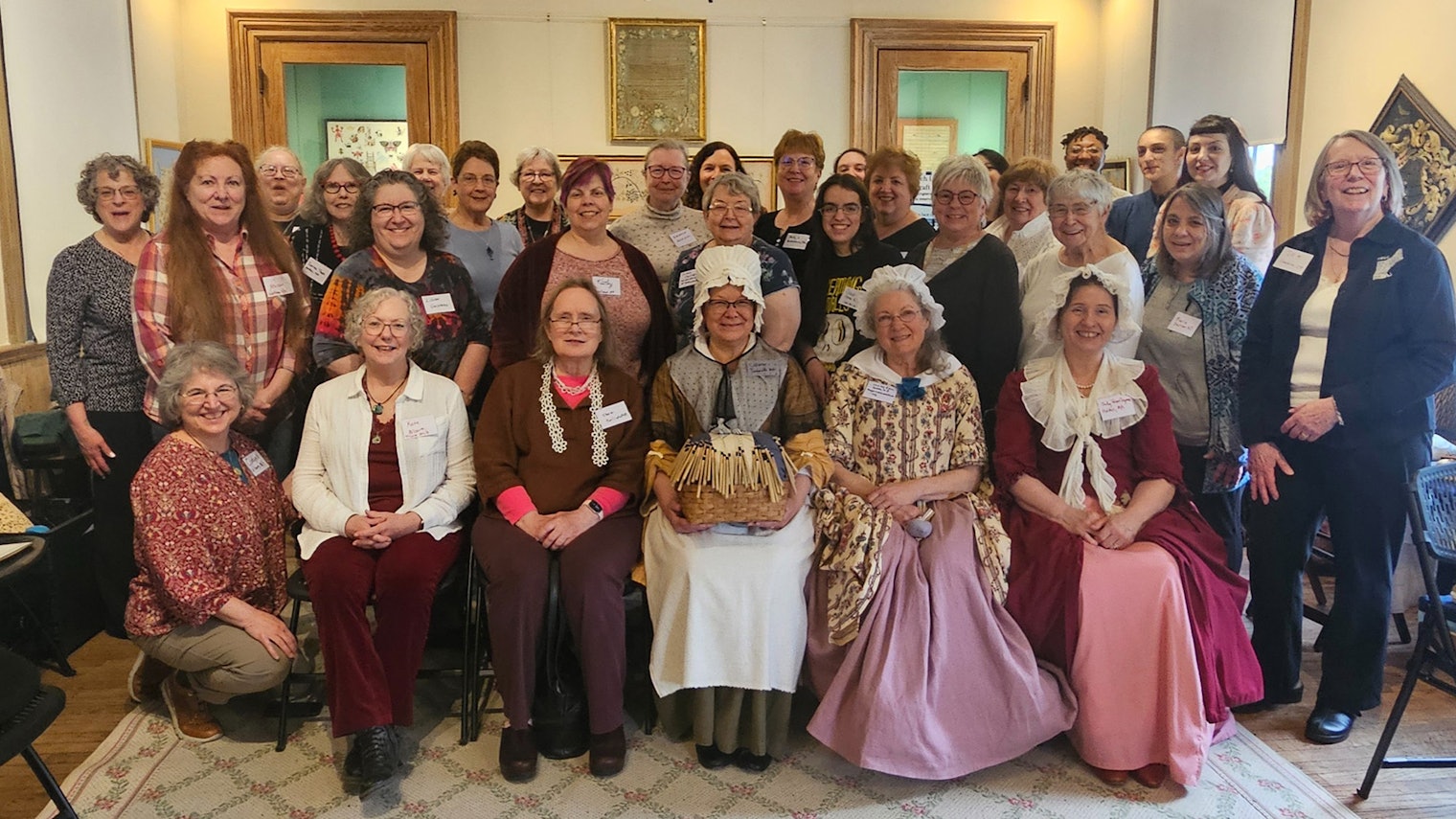 Official portrait of the active and participating lacemakers at the event. Some had left early, but we calculate that there were approximately 3 dozen lacemakers in Ipswich for the first time in centuries. Many were members of the New England Lace Group but many traveled from other parts of the country for this event.