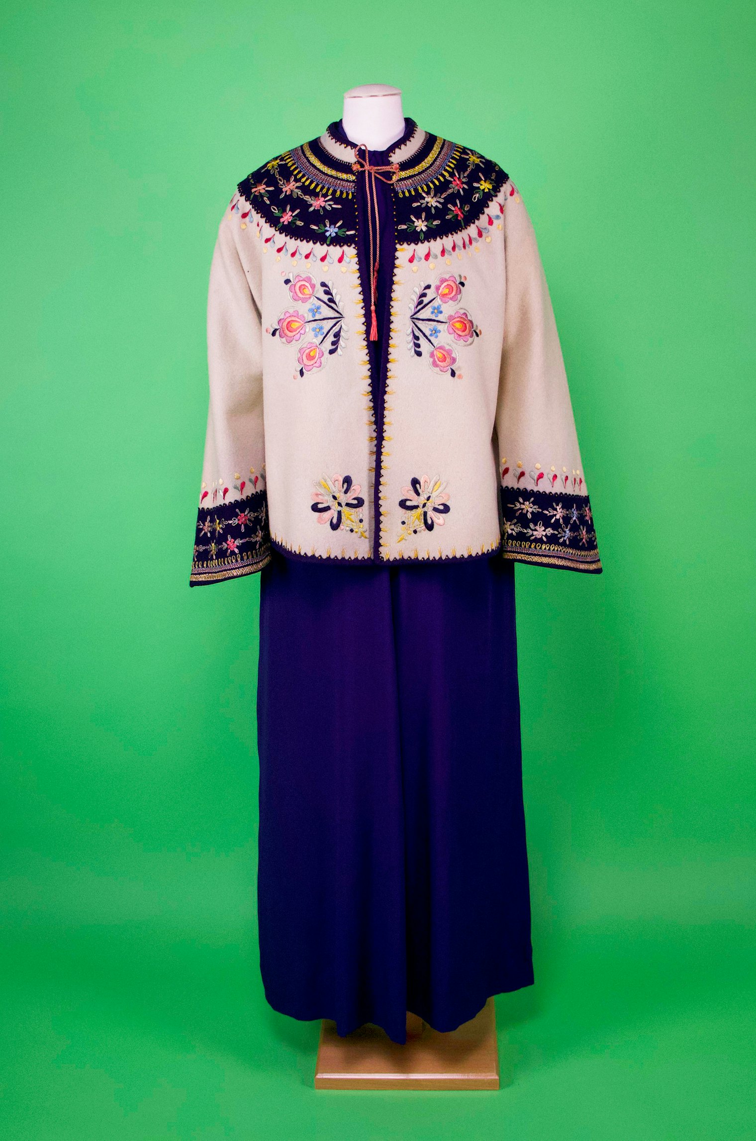 Phoebe’s Polish jacket and custom silk evening gown worn for special occasions at the Peasant Shop. This and other items shown are now in the collection of the Fashion Archives and Museum of Shippensburg University.