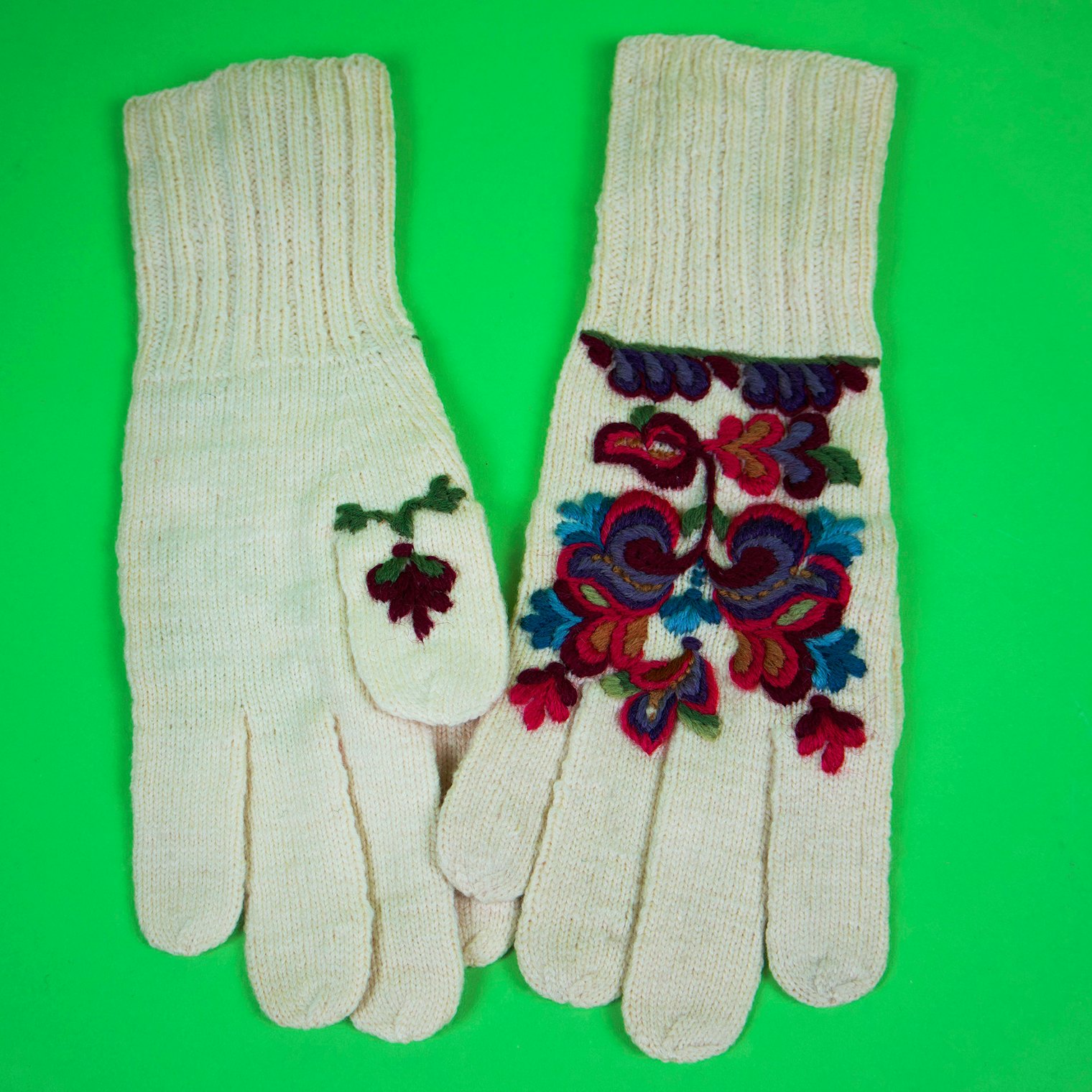Norwegian embroidered gloves and mittens saved from the Peasant Shop’s stock.