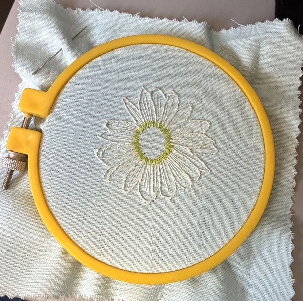 Straight stitch the outer circle of the center.