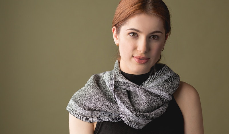 Suzie Liles put 16/2 black and white marled linen to good use in her scarf allowing it to develop its own patterning.