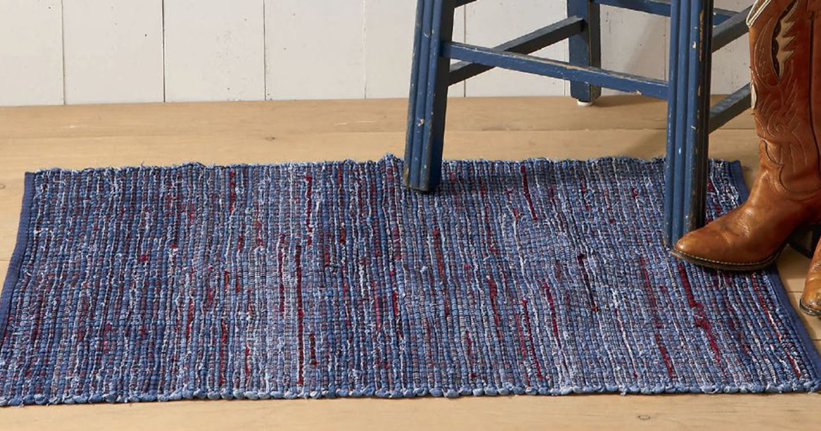 Preparing Rag Weft for Jeans Rug with Silk Inlay Handwoven