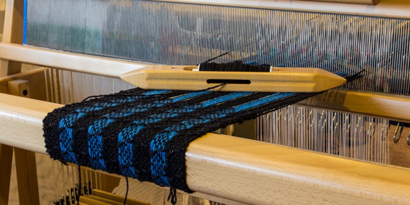Wool Scarf Being Woven on a Loom