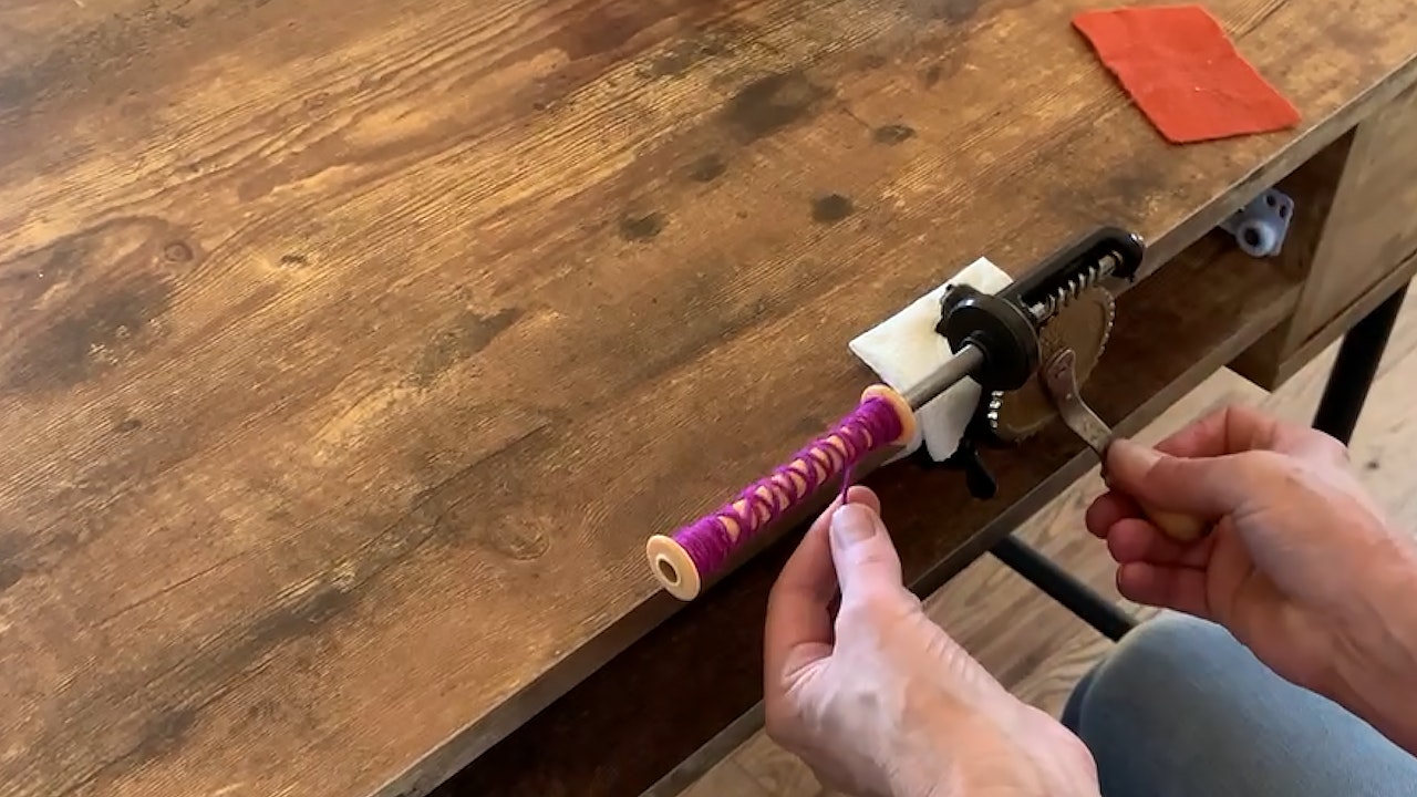 Rather than winding your weft so that it lines up on your bobbin, crisscross the weft so it won’t catch on itself as your shuttle goes through the shed.