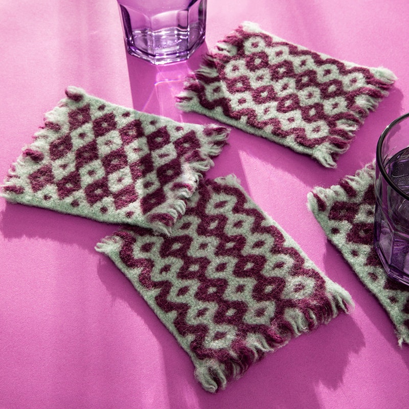 Ellen Kardell’s Fulled Mug Rugs, from the May/June 2023 issue. Photo by Matt Graves