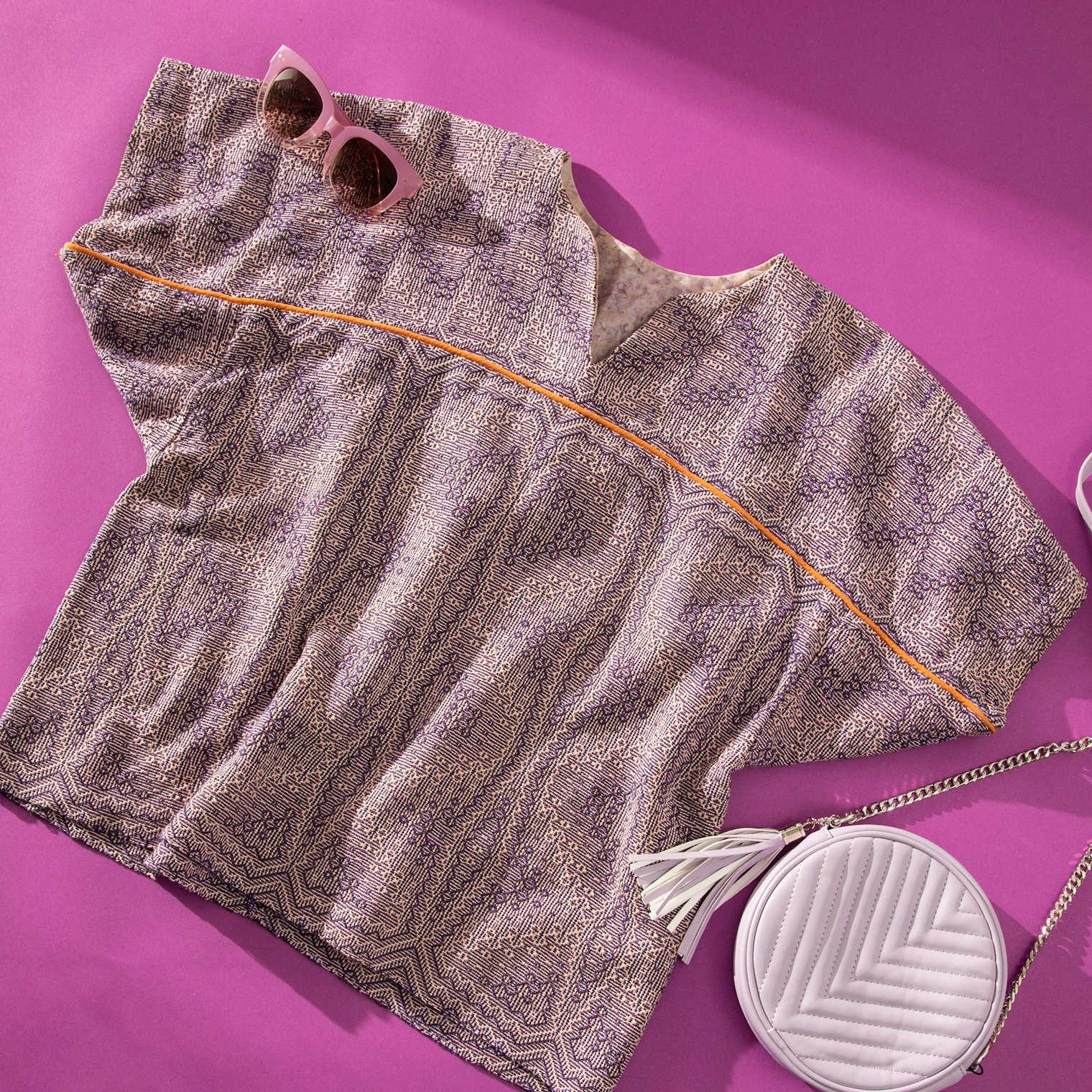 Jannie Taylor’s Violet Waves top is woven in shadow weave.