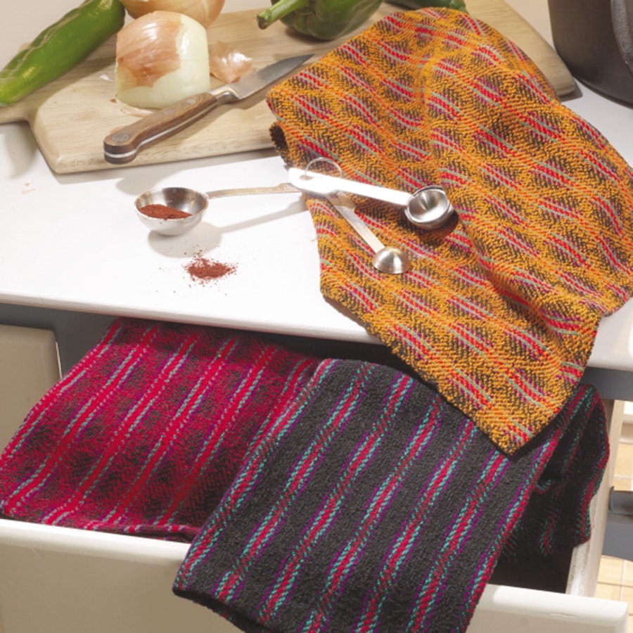 Three twill towels based on the same networked twill draft. 