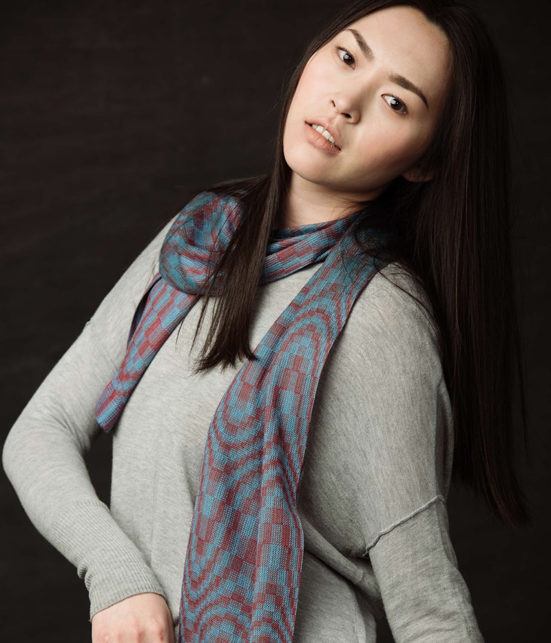 Bonnie Inouye designed and Robin Wilton wove this 4-shaft silk scarf.