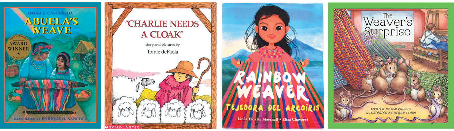 From left to right: Abuela’s Weave, Charlie Needs a Cloak, Rainbow Weaver, and The Weaver’s Surprise